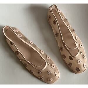 Coach Emilia Tea Rose Mary Jane Ballet Flats Pink Mesh Floral Applique Sz 7 NWOB